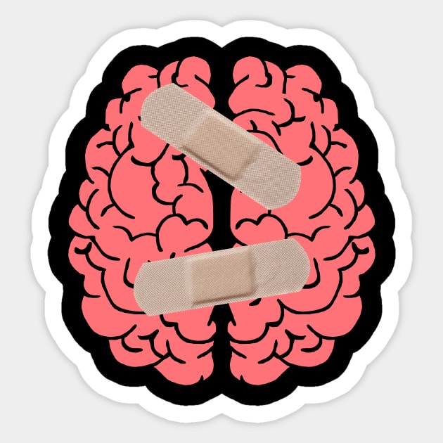 Bandaged brain Sticker by Meow Meow Designs